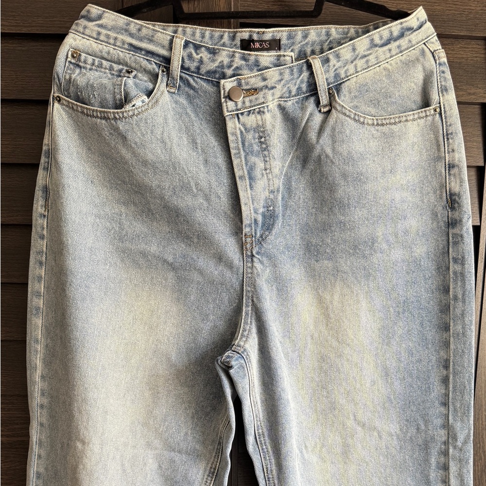 Asymmetrical Waist Straight Leg Jeans